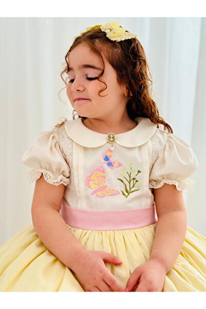 Hly Karol Tasarım Sarı Kız Bebek Elbisesi,Doğum günü elbisesi, fotoğraf çekim elbisesi,0-12 Yaşa Uygun