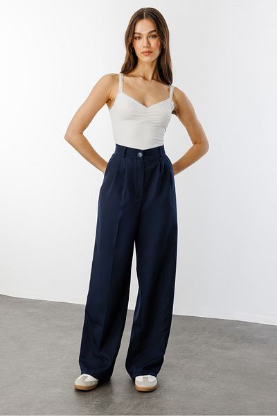 GENIUS STORE Γυναικείο Πλισέ Υφασμάτινο Ψηλόμεσο Παντελόνι Palazzo ΠΑΝΤΕΛΟΝΙ-002