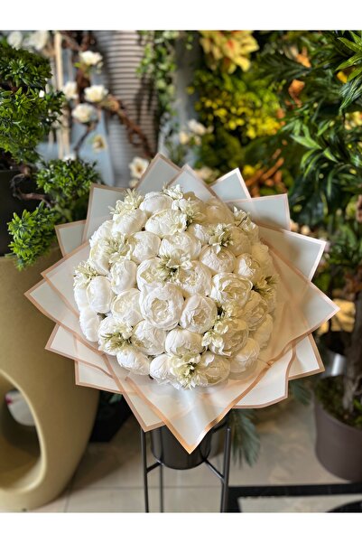 Pika Beyaz Şakayık İsteme Çiçeği - İsteme Buketi - Yapay İsteme Çiçeği- Yapay gül - 41'li şakayık