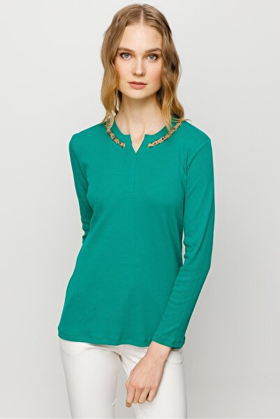 Desen Triko Γυναικεία Καμισόλα Κεντημένη Καμισόλα Βαμβακερή Πράσινη