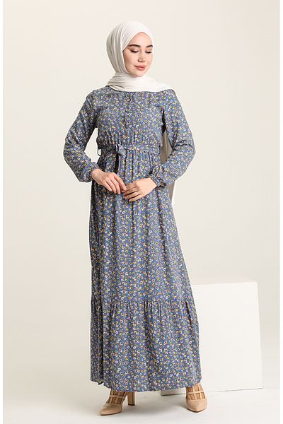 sefamerve Φόρεμα Indigo Floral Print - 4066-05