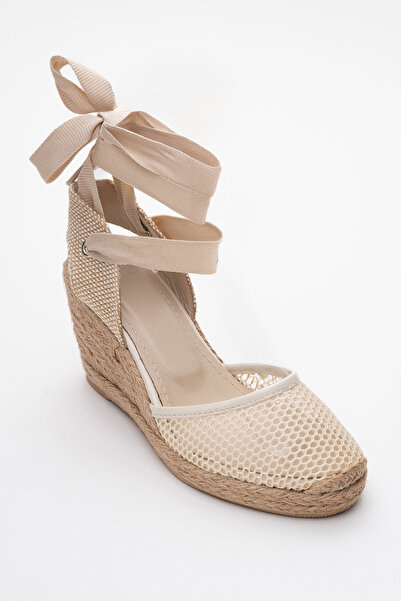 LuviShoes LIONS Beige Leather Women's Sandals - Mesh, Ankle Strap, Wedge Heel