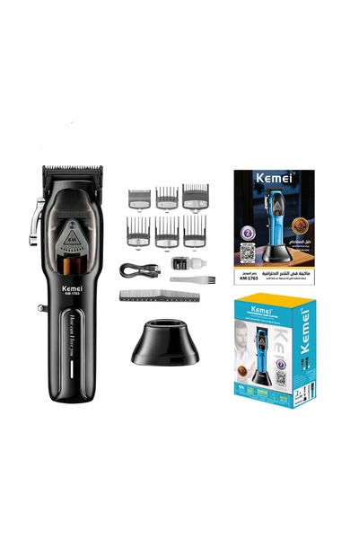 Kemei ماكينة حلاقة كهربائية Km-1763 قوية وقابلة للتعديل بقوة 10 وات مع هيكل م...