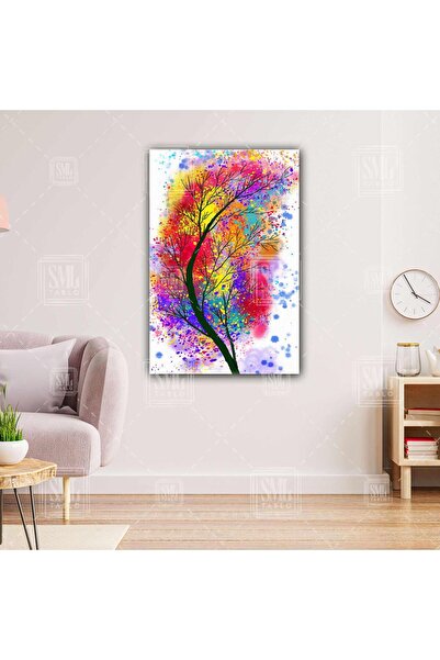 SML TABLO Gök Kuşağı Renkli Ağaç Modern Dikey Kanvas Tablo