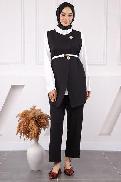 İmajButik Black Shirt Vest Pants Triple Combination Suit