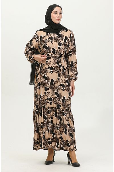 sefamerve Βιζόν Μαύρο Φόρεμα βισκόζης με φύλλο Amelia Plus Size 4588A-01