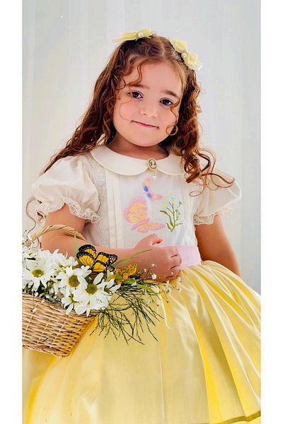 Hly Karol Tasarım Yellow Baby Girl Dress, Birthday Dress, Photo Shoot Dress, Suitable for Ages 0-12