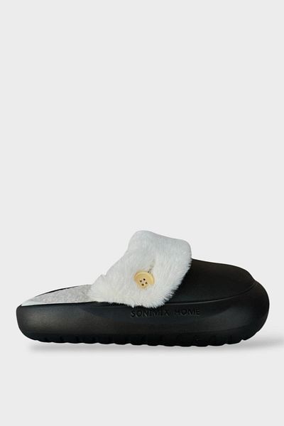 Liger Furry Inside Washable Button Detailed Doctor Nurse Chef Trendy Women's Slippers Black