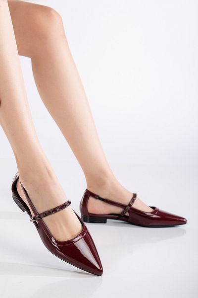 MS SUGAR SHOES Pointed Toe Flat Studded Strappy Ballerina Shoes