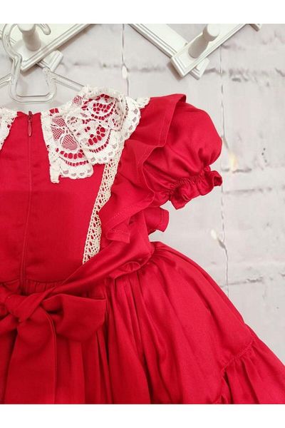 Hly Karol Tasarım Red Cream Vintage Baby Girl Dress, Birthday Dress, Photo Shoot Dress, Suitable for Ages 0-12
