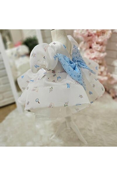 Hly Karol Tasarım Mavi Kedili Vintage Elbise,Doğum günü elbise,fotoğraf çekim elbise,0-12 Yaş Uygun