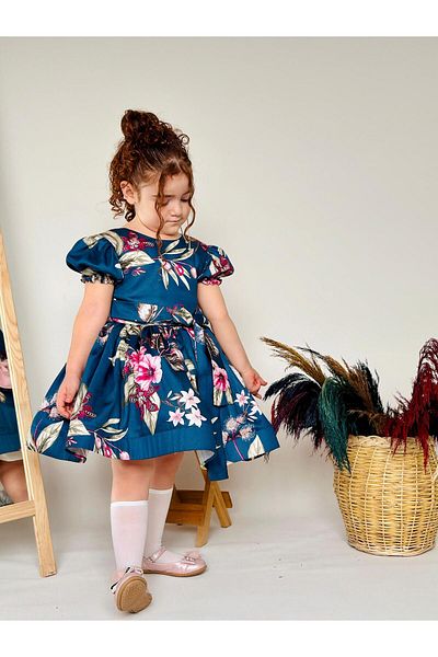 Hly Karol Tasarım Navy Blue Powder Vintage Baby Girl Dress, Birthday Dress, Photo Shoot Dress, Suitable for 0-12 Years Old