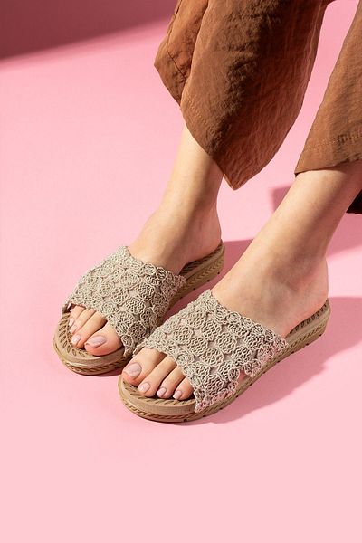 FUGA MODA Conti Beige Cross Banded Knitwear Knitted Slippers