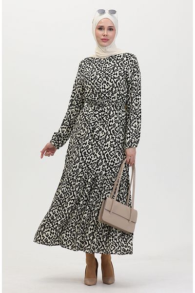 sefamerve Φόρεμα Viscose Black Cream - 0450-03 Πολύχρωμο
