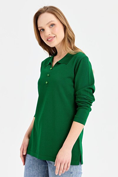 Desen Triko Πράσινη γυναικεία μπλούζα με λαιμόκοψη με λαιμόκοψη