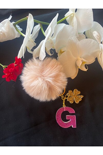 Bellinzona Mor Simli G Harf Anahtarlık-Charm-Çanta Aksesuarı [Ponpon Seçeneği...