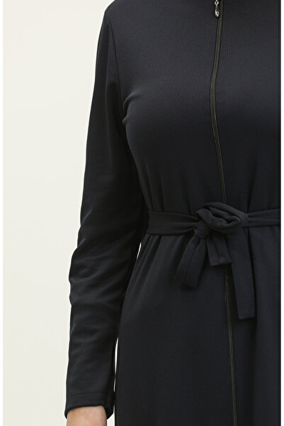 sefamerve Etek Ucu Büzgülü Kuşaklı Ferace 0703-10 Lacivert