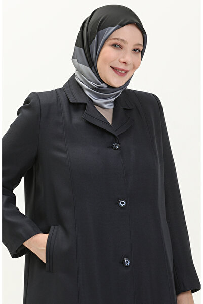 sefamerve Navy Blue Large Size Buttoned Lined Top Coat - 0422-03