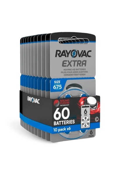 Rayovac بطارية السمع الإضافية مقاس 675 مقاس 6x10 (60 قطعة)