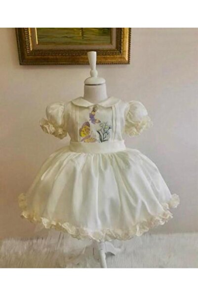 Hly Karol Tasarım Krem Kelebekli Nakışlı Elbise, Özel Dikim Kız Çocuk Elbisesi, Doğum Günü Elbisesi, Fotoğraf Çekim El
