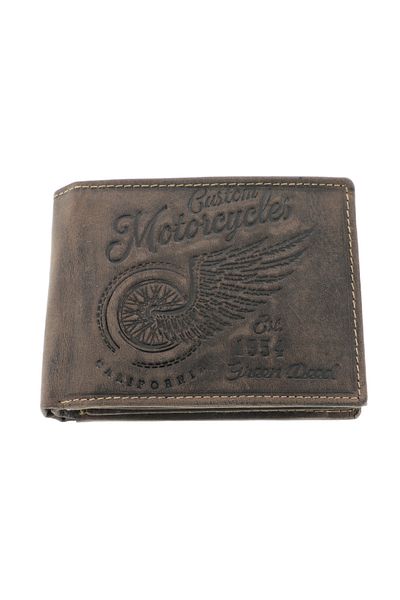 GiftExpress Men's wallet, brown genuine leather, Custom Motorcycles