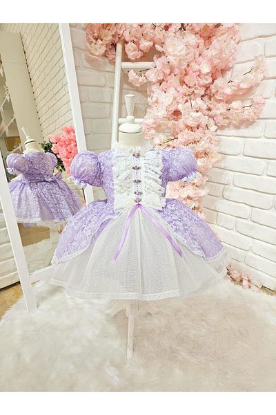 Hly Karol Tasarım Lilac Isabella Vintage Baby Girl Dress, Birthday Dress, Photo Shoot Dress, Suitable for Ages 0-12