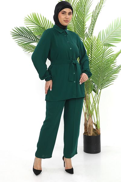 Butik Women's Emerald Green Trousers Double Tunic Suit