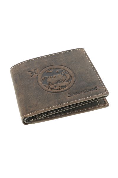 GiftExpress Men's brown leather wallet zodiac Pisces