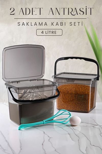 Kitchen Life Mega Size 2-Piece Square Flour Pulses Container (4 Liters) - Detergent Storage Box Container with Handle 2 Pieces