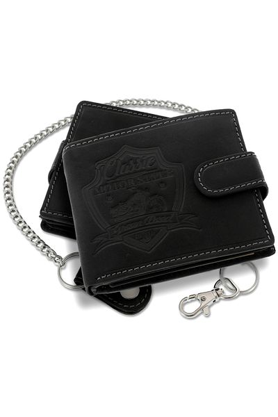 GiftExpress Black Motorcycle Leather Chain Wallet