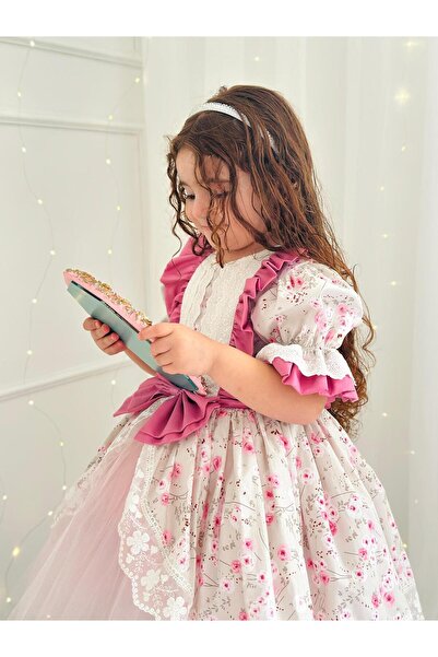 Hly Karol Tasarım Dusty Rose Pink Vintage Baby Girl Dress,Birthday,Photography Shoot Dress,Suitable for 0-12 Years Old