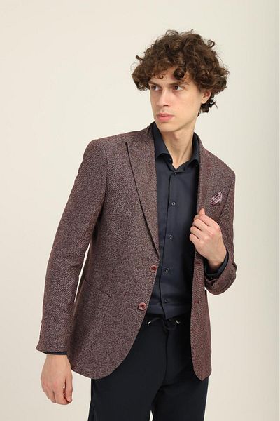 AGUSTİNİ Burgundy Color Pointed Collar Half Lining Bag Pocket Blazer Single Jacket Slim Fit |   Agustini