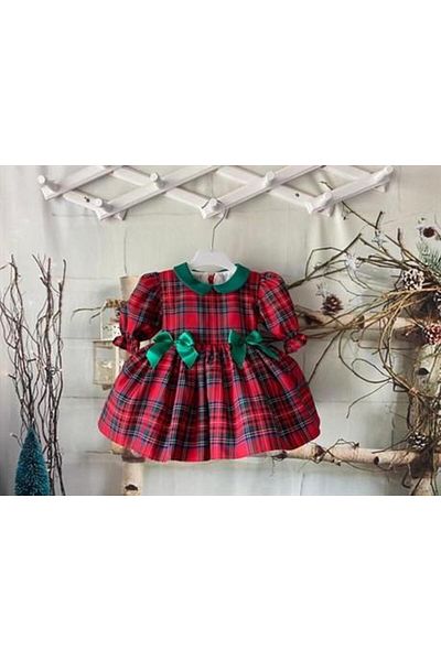 Hly Karol Tasarım Green Collar Plaid Baby Girl Dress, Photo Shoot Dress, Suitable for Ages 0-12