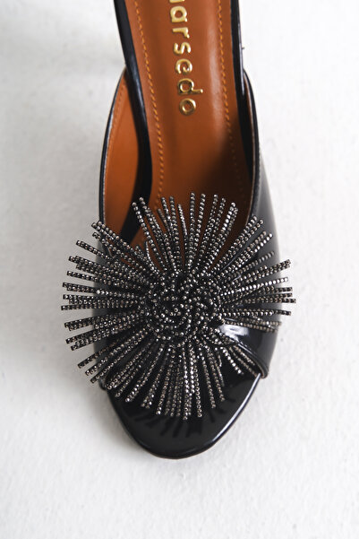 MARSEDO Дамски вечерни пантофи Julie с тънък ток и каменна панделка, черни