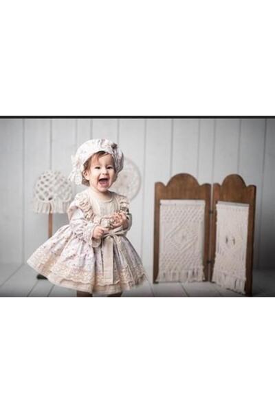 Hly Karol Tasarım Vintage Μοντέλο Φόρεμα με λουλούδια - Παιδικό βραδινό φόρεμα - Κοστούμι γενεθλίων Κατάλληλο για ηλικίες 0-12 ετών