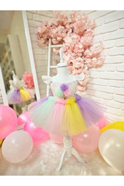 Hly Karol Tasarım İce Cream Beyaz Romper Kız Bebek Elbise,Doğum günü elbise,f...