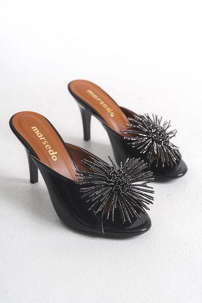 MARSEDO Julie Women's Thin Heel Stone Bow Evening Dress Slippers Black