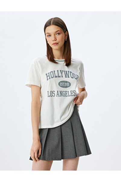 Koton Tricou din bumbac cu mânecă scurtă, cu imprimeu colegiu