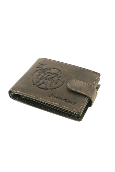 GiftExpress Gemini wallet, brown genuine leather with clasp