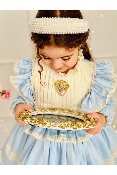 Hly Karol Tasarım Blue Ocean Vintage Baby Girl Dress,Birthday Dress,Photo Shoot Dress,Suitable for 0-12 Years Old