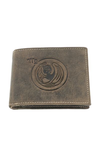 GiftExpress Men's wallet, brown genuine leather, Zodiac sign Virgo