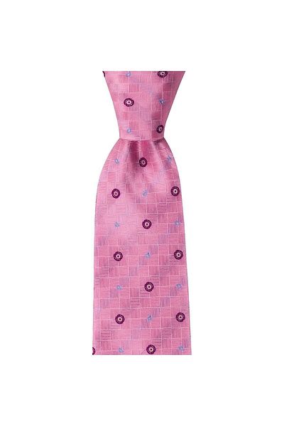 1001 Kravat Pink Patterned 8 cm Wide Tie with Handkerchief