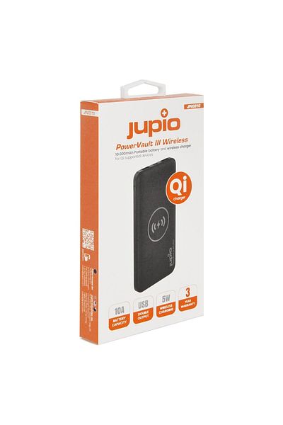 Jupio Acumulator Extern Jupio PowerVault III Wireless,10000 mAh, USB-C, 2A, Li-Polymer, Negru