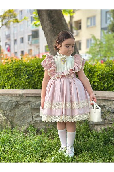 Hly Karol Tasarım Rochie de fetiță vintage roz pudrat de basm, rochie de zi de naștere, rochie pentru ședințe foto, potrivită pentru vârstele 0-13 ani