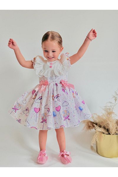 Hly Karol Tasarım Lollipop White Baby Girl Φόρεμα, Φόρεμα γενεθλίων, Φόρεμα φωτογράφισης, Κατάλληλο για 0-12 χρονών