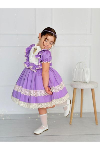 Hly Karol Tasarım Pansy Lilac Vintage Baby Girl Dress,Birthday Dress,Photo Shoot Dress,Suitable for 0-12 Years Old