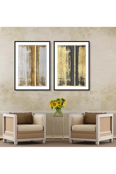 bestablo Set de 2 piese de pictură abstractă pe lemn cu rame, decorațiuni pen...