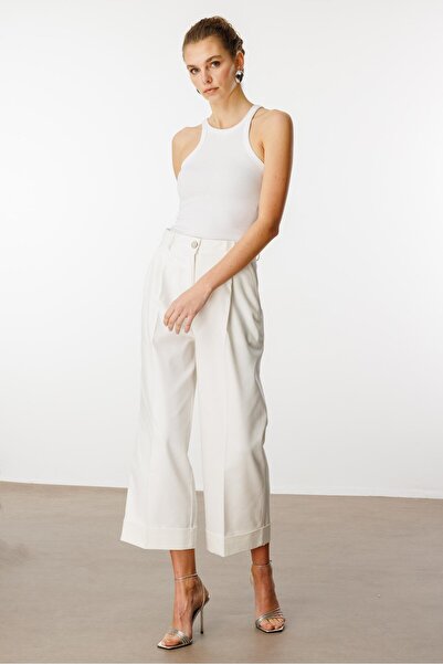 Moda İlgi Modailgi Yüksek Bel Pileli Bol Kesim Paçası Dubleli Pantolon - 70043 Ekru