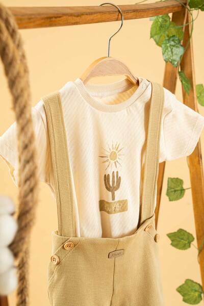 bombe Kız Erkek Bebek Çocuk Bej 2'li Takım Natural Pamuklu Ilk Ben Trend Moda Alt Üst Takım