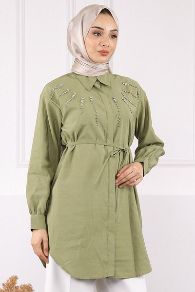 İmajButik Χακί Modal Tunic με Πέτρα στο μπροστινό μέρος